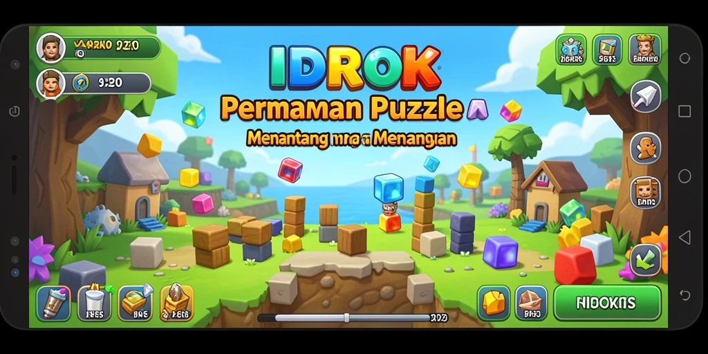 Screenshot gameplay IDROK menampilkan level teka-teki yang menantang.