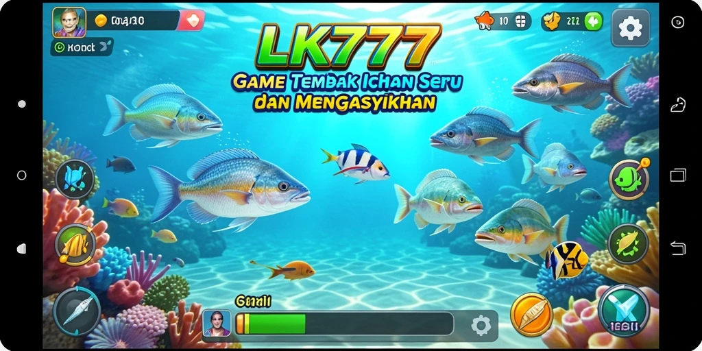 Gameplay LK777 menampilkan aksi menangkap ikan yang seru.