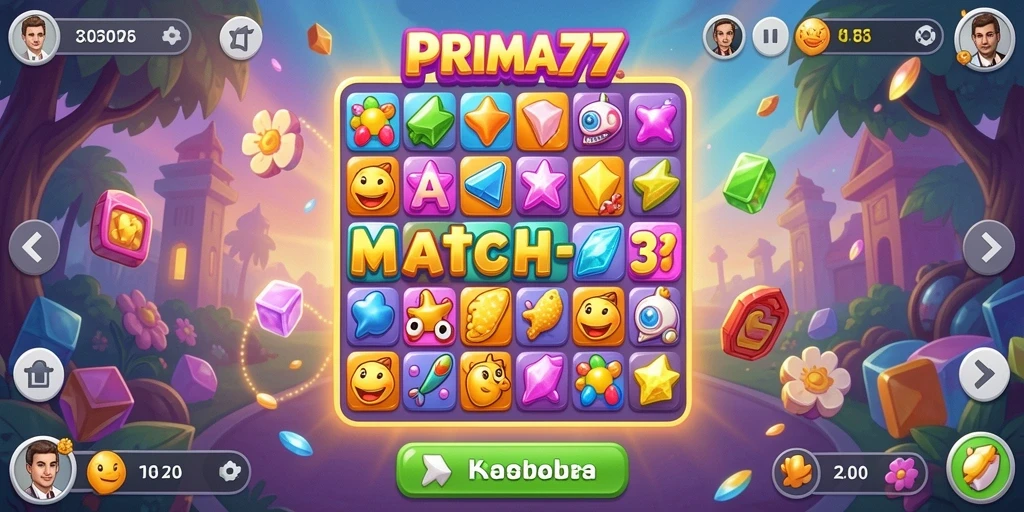 Tampilan screenshot gameplay PRIMA77 di level Match-3.