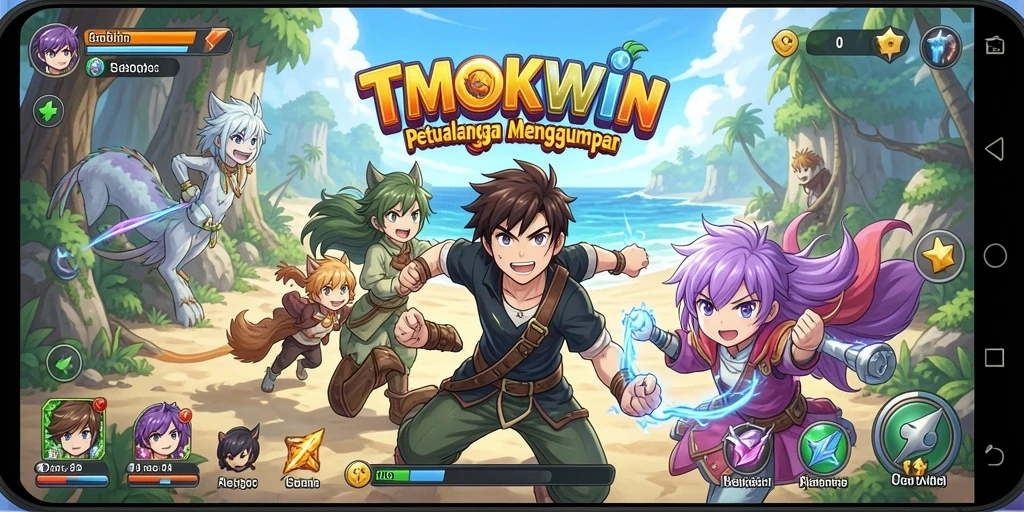 Screenshot gameplay TMOKWIN menampilkan karakter anime yang beraksi dalam petualangan seru.